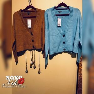 Wild Fable Brown and Blue Button down Sweater Cardigans oversize Medium and XXS